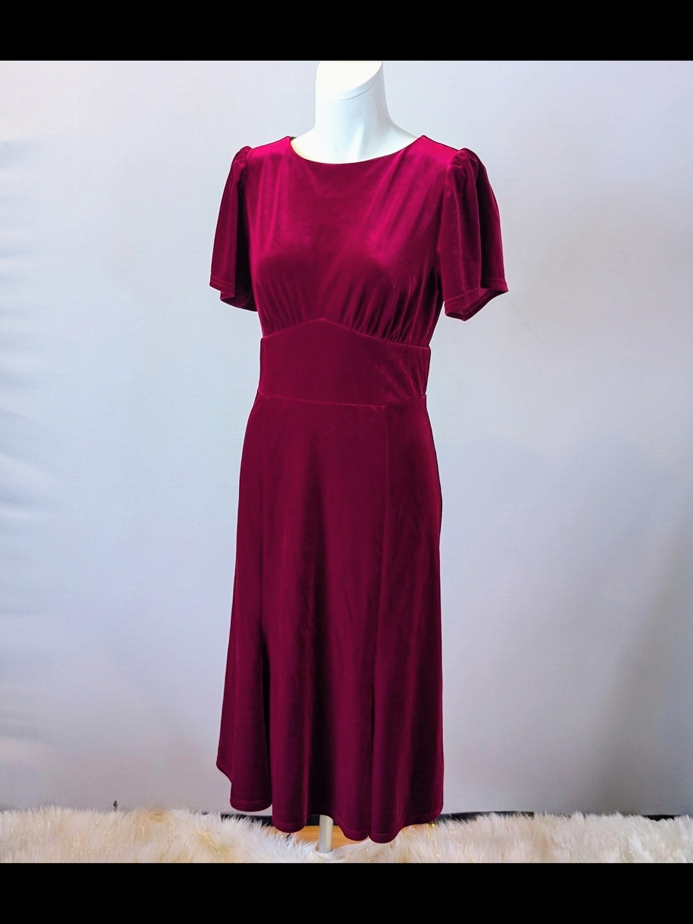Timeless London Women's Velvet Midi Dress in Burgundy / Red Glamour Size 8